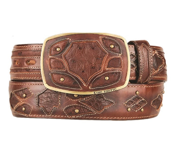 King Exotic 4C11F0316 Faded Brown Genuine Ostrich Cowboy Belt