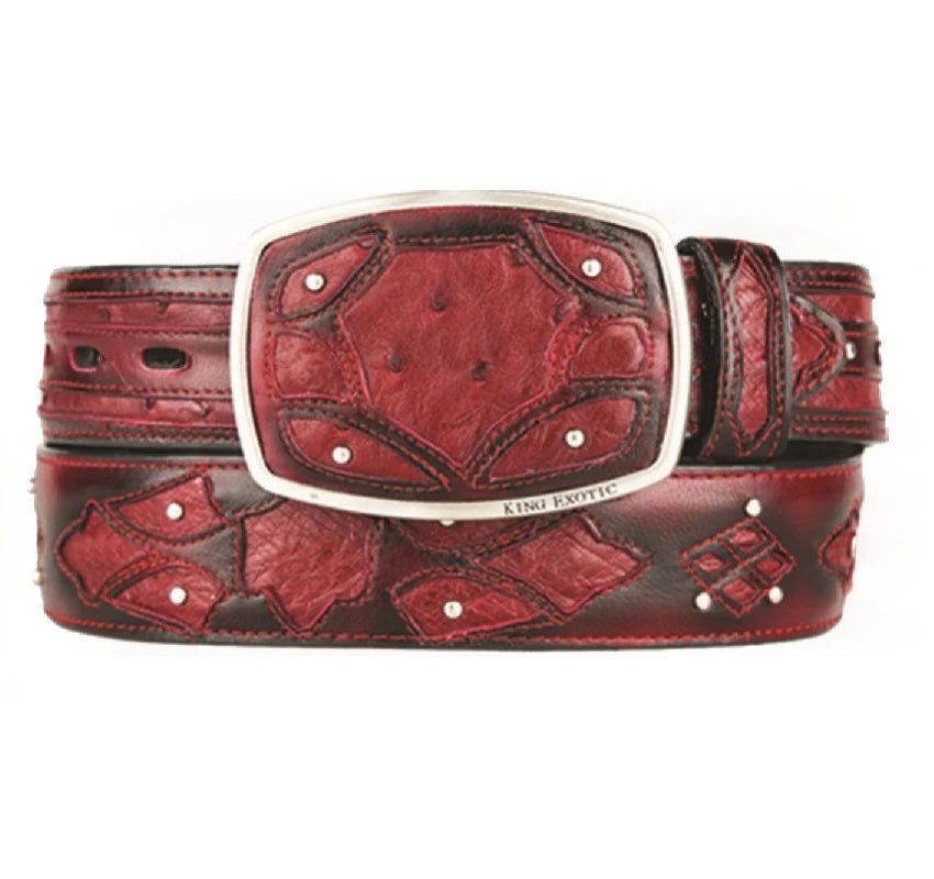 King Exotic 4C11F0343 Faded Burgundy Genuine Ostrich Cowboy Belt