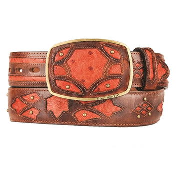 King Exotic 4C11F0357 Faded Cognac Genuine Ostrich Cowboy Belt