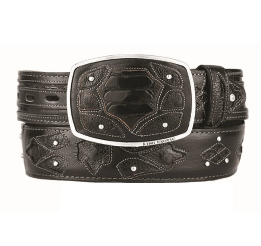 King Exotic 4C11F0505 Black Genuine Ostrich Leg Cowboy Belt