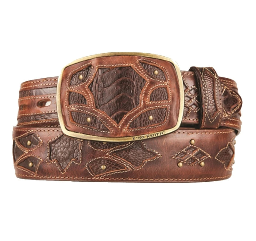 King Exotic 4C11F0516 Faded Brown Genuine Ostrich Leg Cowboy Belt