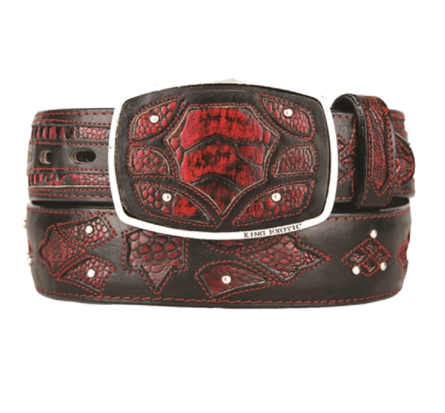 King Exotic 4C11F0518 Black Cherry Genuine Ostrich Leg Cowboy Belt
