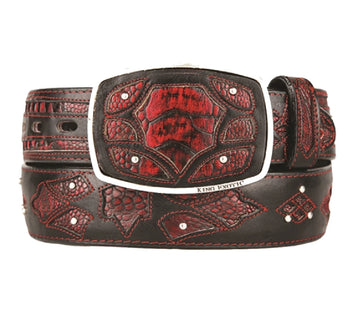 King Exotic 4C11F0518 Black Cherry Genuine Ostrich Leg Cowboy Belt