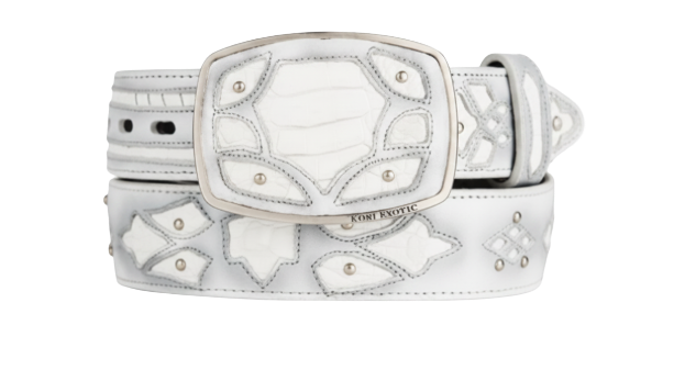 King Exotic 4C11F0528 White Genuine Ostrich Leg Cowboy Belt