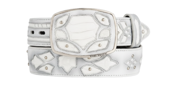 King Exotic 4C11F0528 White Genuine Ostrich Leg Cowboy Belt