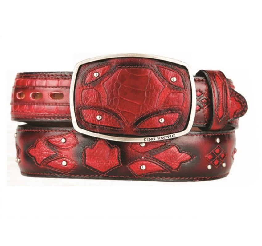 King Exotic 4C11F0529 Faded Red Genuine Ostrich Leg Cowboy Belt