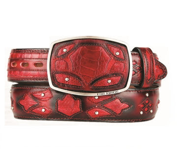 King Exotic 4C11F0529 Faded Red Genuine Ostrich Leg Cowboy Belt