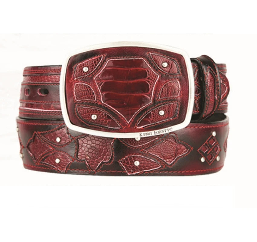 King Exotic 4C11F0543 Faded Burgundy Genuine Ostrich Leg Cowboy Belt