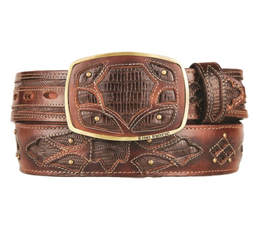 King Exotic 4C11F0716 Faded Brown Genuine Teju Lizard Cowboy Belt