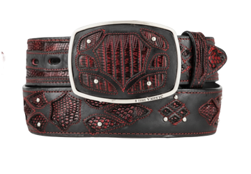 King Exotic 4C11F0718 Black Cherry Genuine Teju Lizard Cowboy Belt