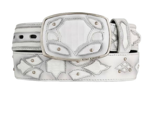 King Exotic 4C11F0728 White Genuine Teju Lizard Cowboy Belt