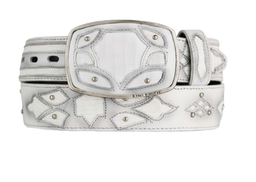 King Exotic 4C11F0728 White Genuine Teju Lizard Cowboy Belt