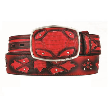 King Exotic 4C11F0729 Faded Red Genuine Teju Lizard Cowboy Belt