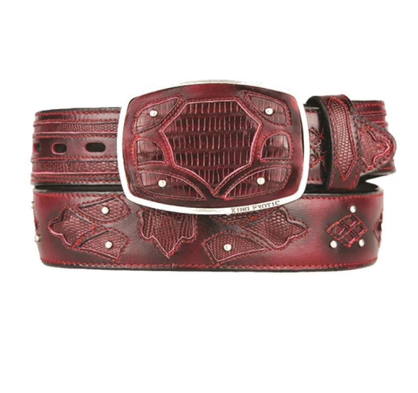 King Exotic 4C11F0743 Faded Burgundy Genuine Teju Lizard Cowboy Belt