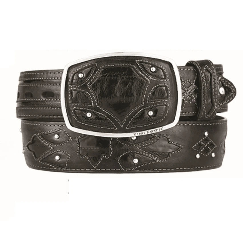 King Exotic 4C11F0805 Black Genuine Eel Cowboy Belt
