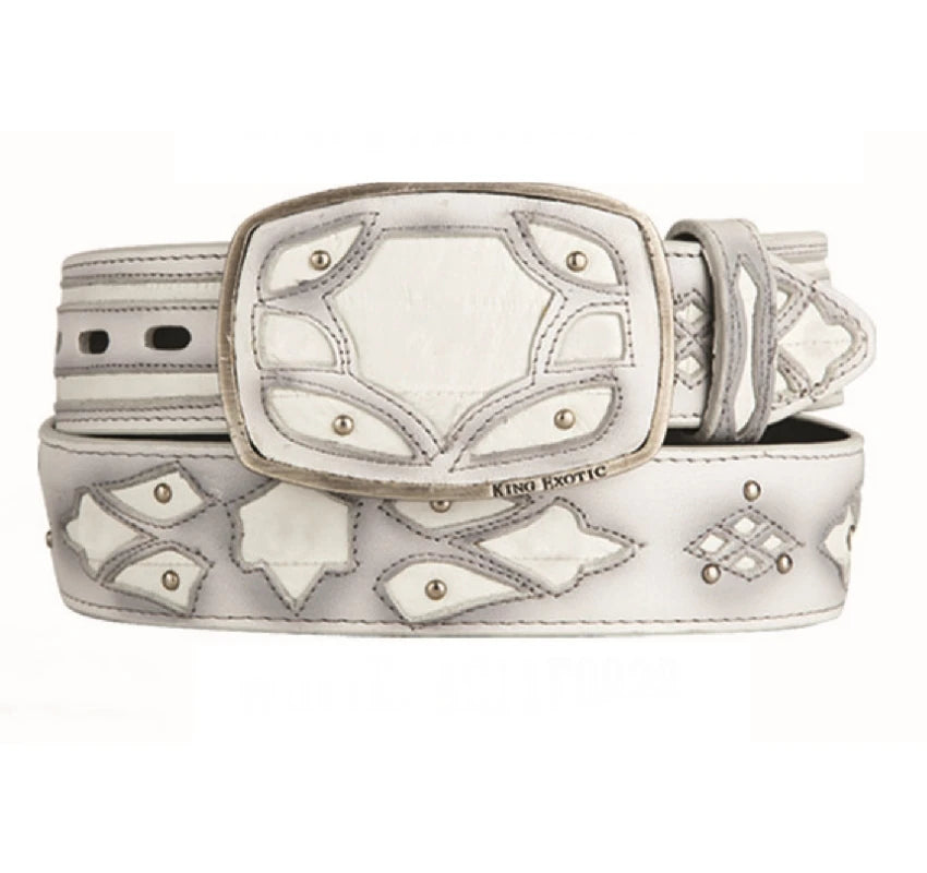 King Exotic 4C11F0828 White Genuine Eel Cowboy Belt