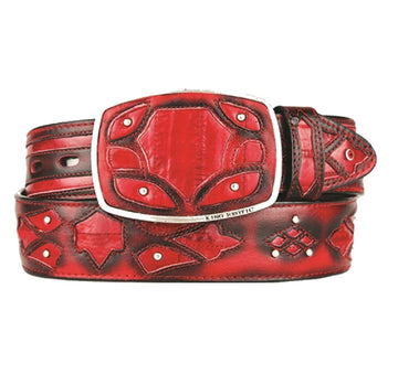 King Exotic 4C11F0829 Faded Red Genuine Eel Cowboy Belt