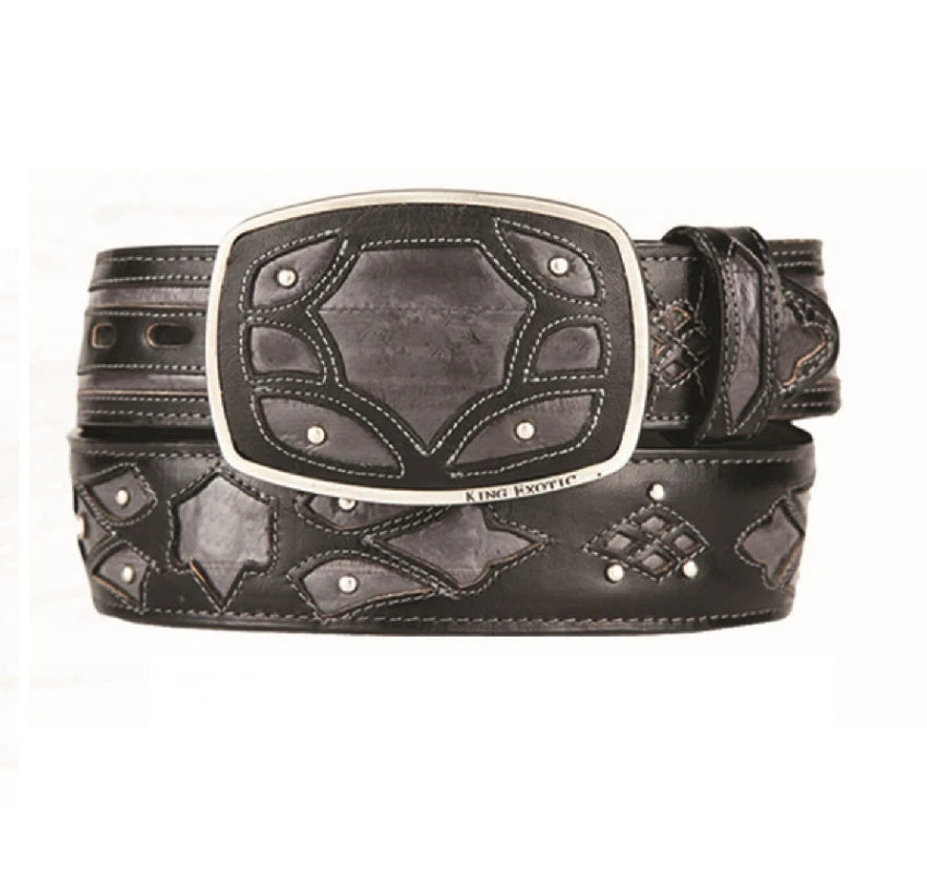 King Exotic 4C11F0838 Faded Gray Genuine Eel Cowboy Belt
