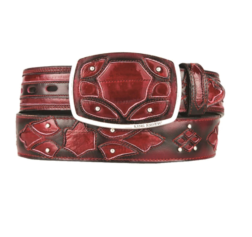 King Exotic 4C11F0843 Faded Burgundy Genuine Eel Cowboy Belt