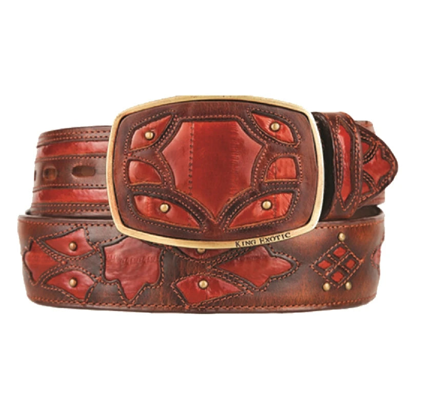 King Exotic 4C11F0857 Faded Cognac Genuine Eel Cowboy Belt