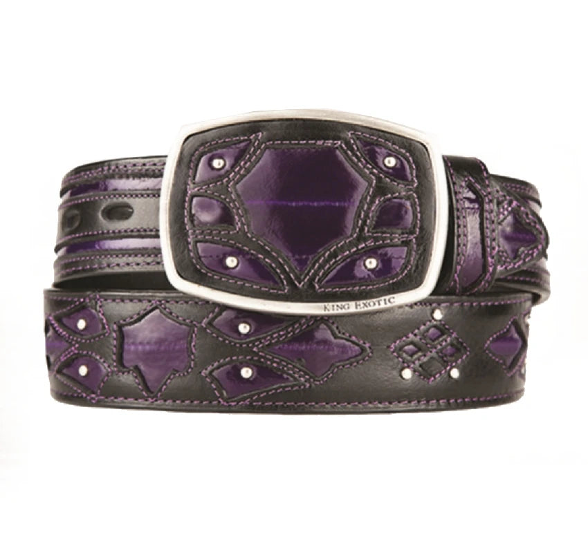 King Exotic 4C11F0866 Purple Genuine Eel Cowboy Belt
