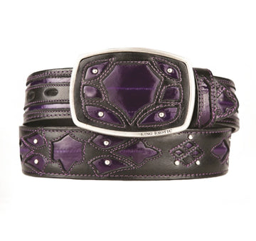 King Exotic 4C11F0866 Purple Genuine Eel Cowboy Belt