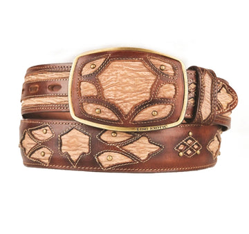 King Exotic 4C11F0915 Faded Oryx Genuine Shark Cowboy Belt