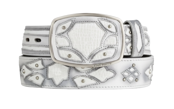 King Exotic 4C11F0928 White Genuine Shark Cowboy Belt