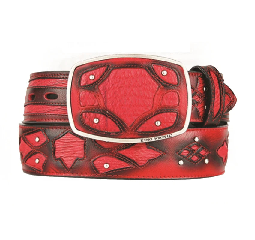 King Exotic 4C11F0929 Faded Red Genuine Shark Cowboy Belt