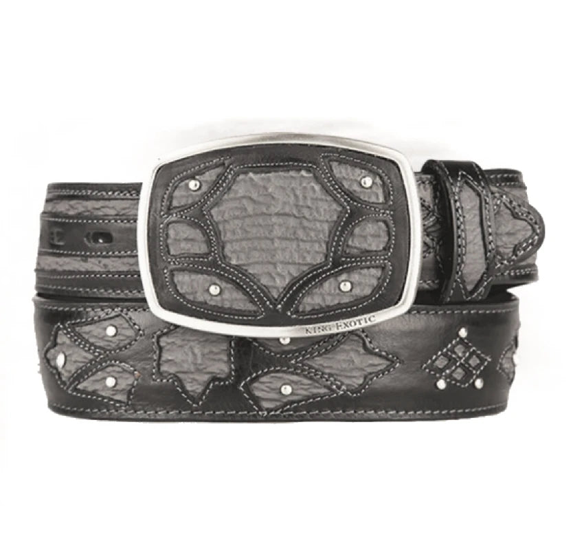 King Exotic 4C11F0938 Faded Gray Genuine Shark Cowboy Belt