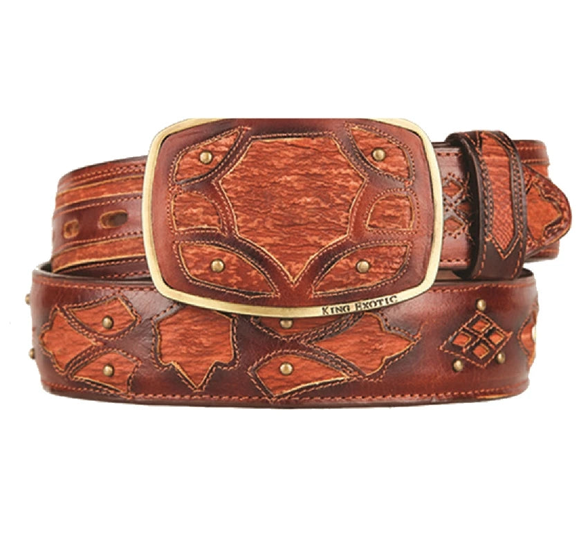King Exotic 4C11F0957 Faded Cognac Genuine Shark Cowboy Belt
