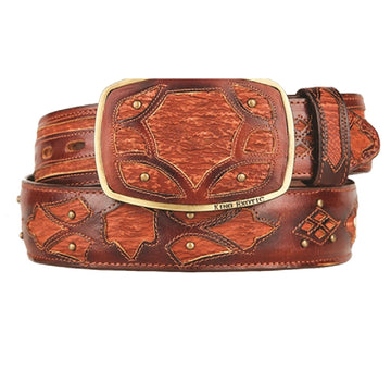 King Exotic 4C11F0957 Faded Cognac Genuine Shark Cowboy Belt