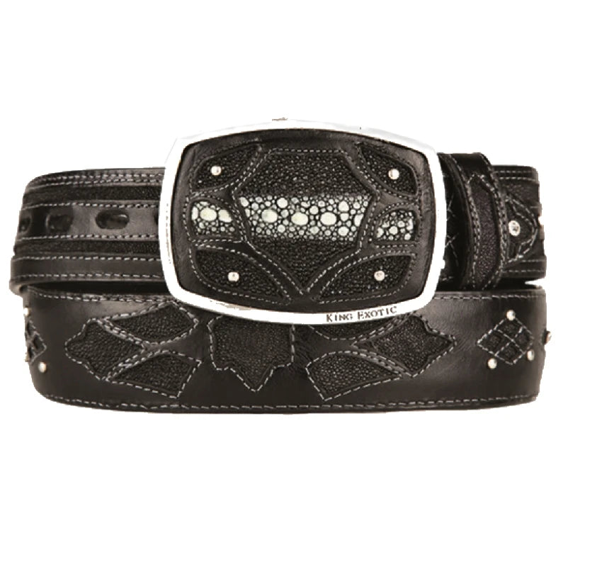 King Exotic 4C11F1105 Black Genuine Stingray Cowboy Belt