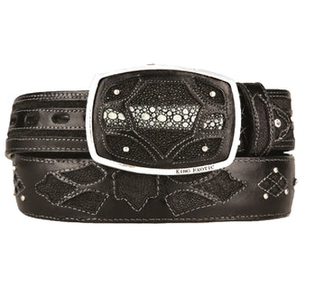 King Exotic 4C11F1105 Black Genuine Stingray Cowboy Belt