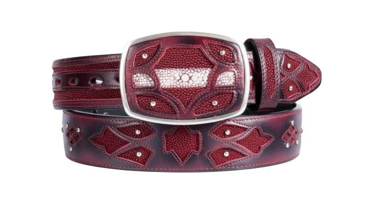 King Exotic 4C11F1143 Faded Burgundy Genuine Stingray Cowboy Belt