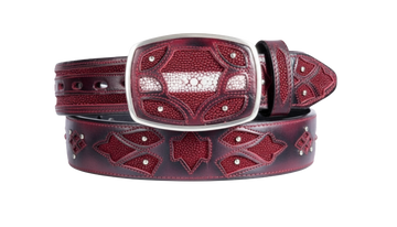 King Exotic 4C11F1143 Faded Burgundy Genuine Stingray Cowboy Belt