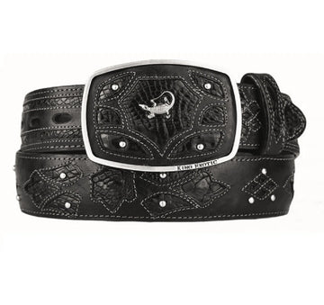 King Exotic 4C11F8205 Black Genuine Caiman Crocodile Belly Cowboy Belt