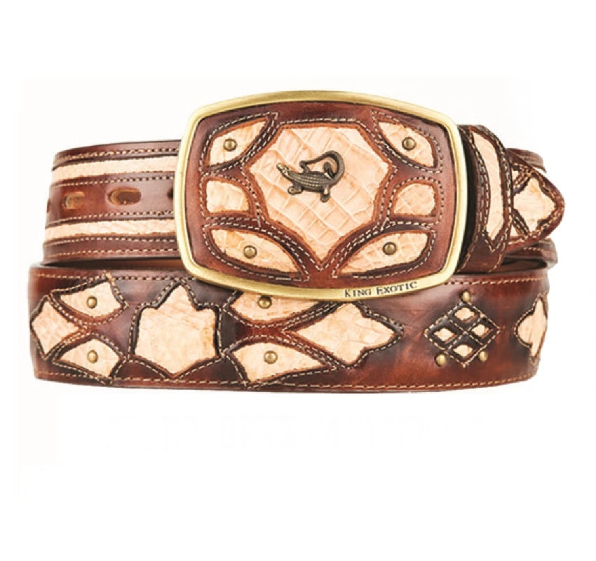 King Exotic 4C11F8215 Faded Oryx Genuine Caiman Crocodile Belly Cowboy Belt