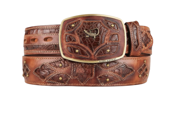 King Exotic 4C11F8216 Faded Brown Genuine Caiman Crocodile Belly Cowboy Belt