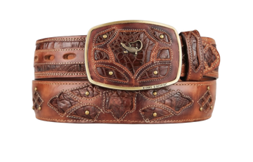 King Exotic 4C11F8216 Faded Brown Genuine Caiman Crocodile Belly Cowboy Belt