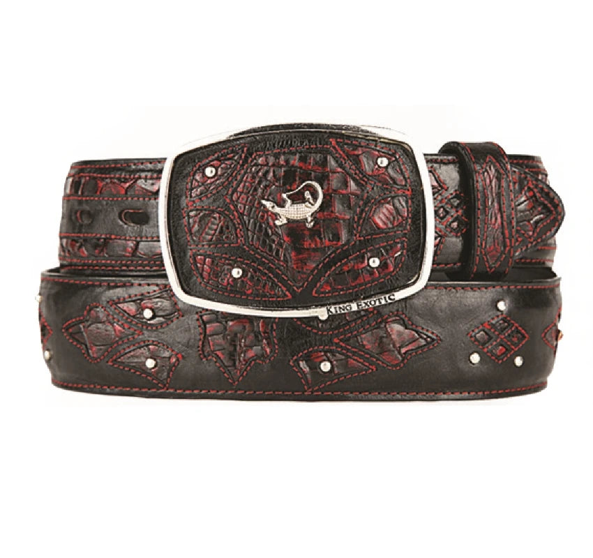 King Exotic 4C11F8218 Black Cherry Genuine Caiman Crocodile Belly Cowboy Belt