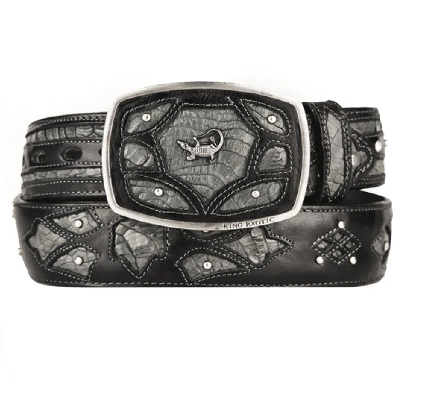 King Exotic 4C11F8238 Faded Gray Genuine Caiman Crocodile Belly Cowboy Belt
