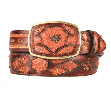 King Exotic 4C11F8257 Faded Cognac Genuine Caiman Crocodile Belly Cowboy Belt