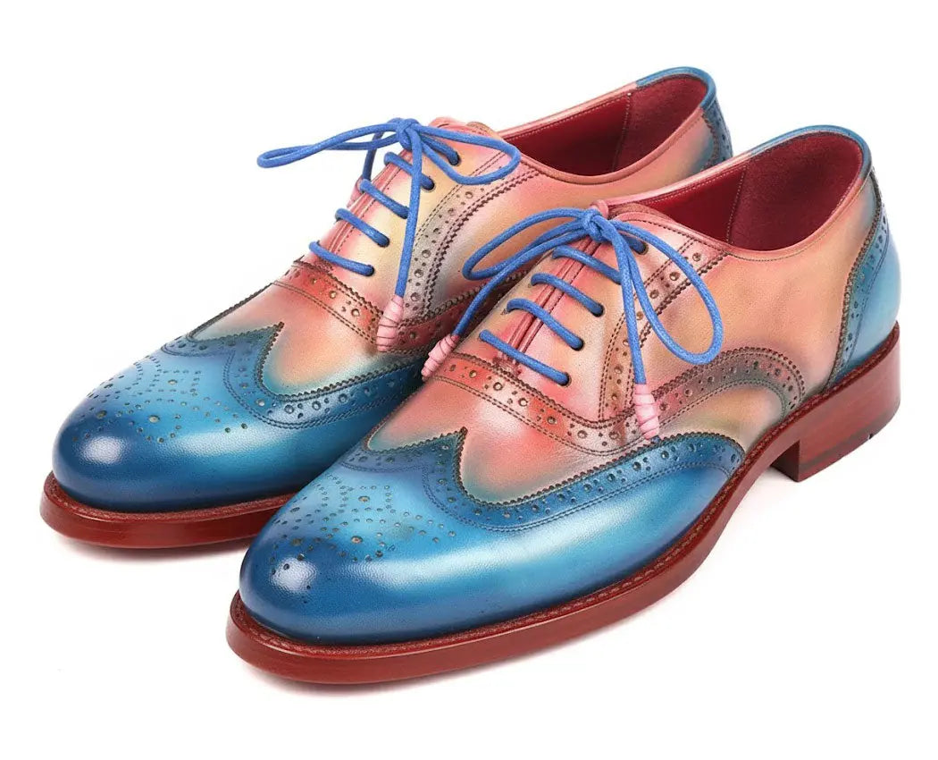 Paul Parkman Men's Blue/Pink Goodyear Welted Wingtip Oxfords (ID#027-BLUPNK) PAUL PARKMAN