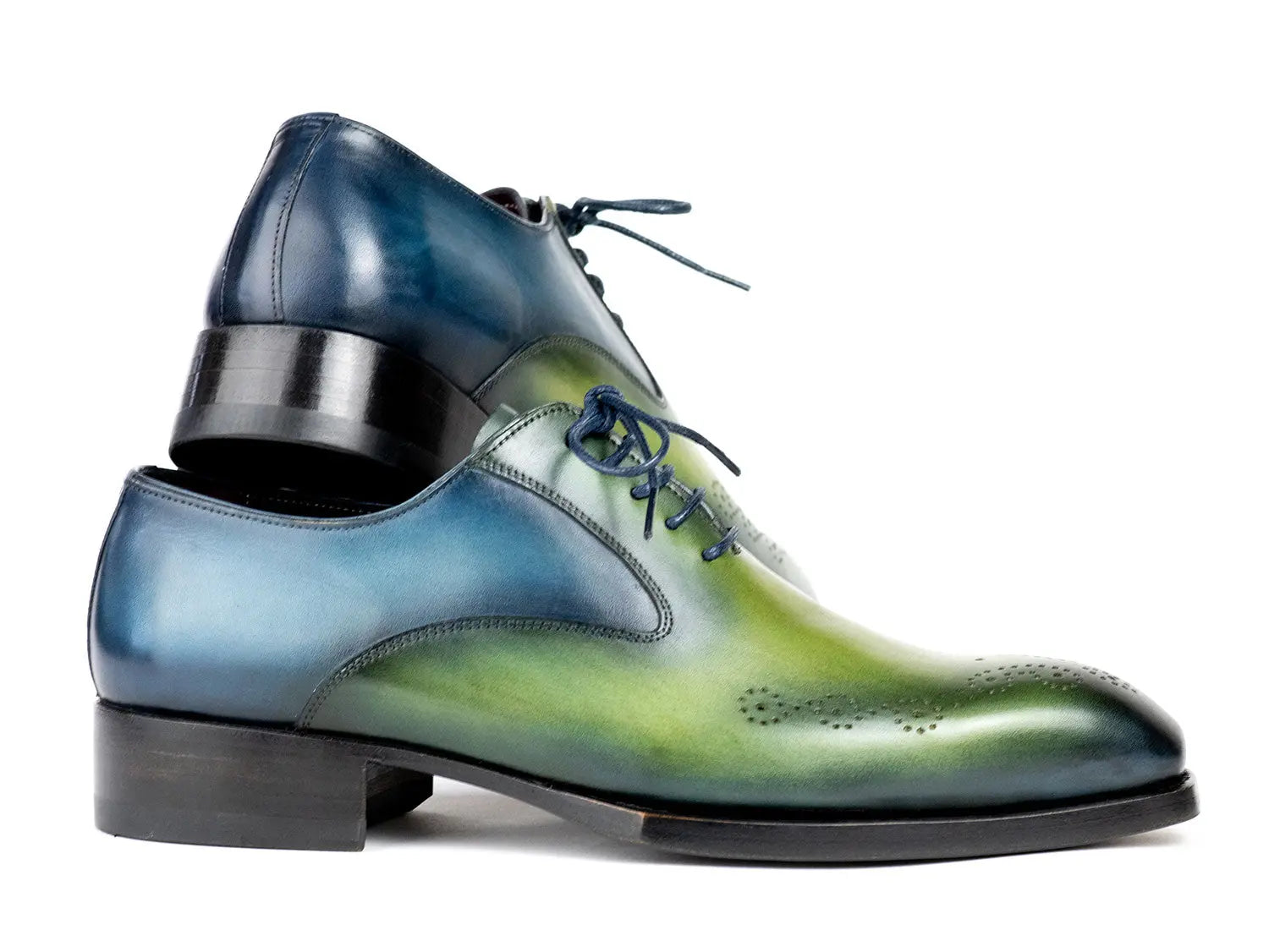 Paul Parkman Men's Blue/Green Goodyear Welted Punched Oxfords (ID#5364-GBL) PAUL PARKMAN