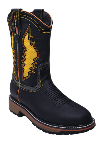Michel 5035405 Black Genuine Cowhide Leather Round Toe Cowboy Boots