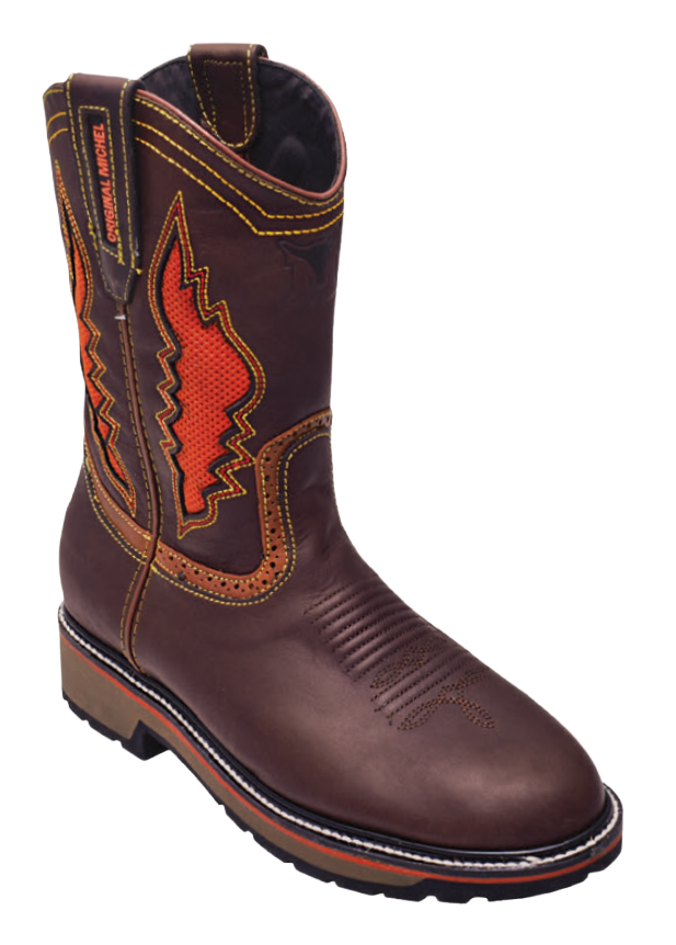 Michel 5035407 Brown Genuine Cowhide Leather Round Toe Cowboy Boots
