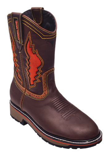 Michel 5035407 Brown Genuine Cowhide Leather Round Toe Cowboy Boots