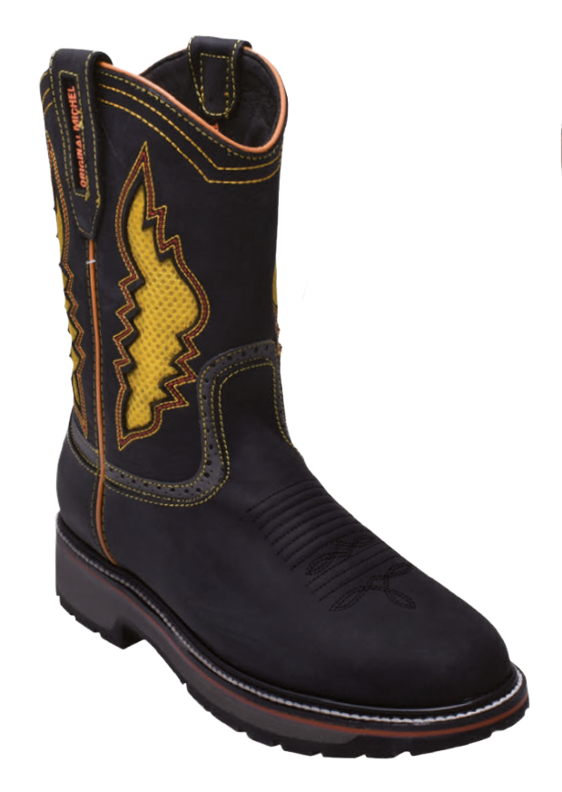 Michel 5036205 Black Genuine Cowhide Leather Round Toe Cowboy Boots