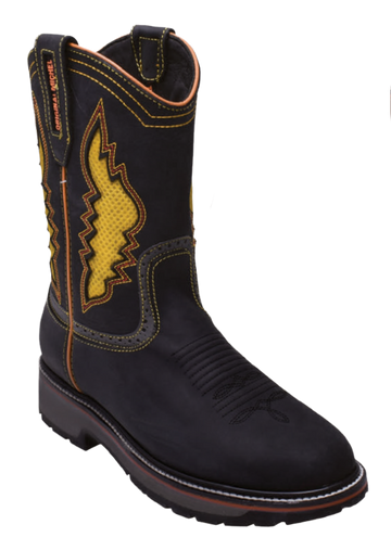 Michel 5036205 Black Genuine Cowhide Leather Round Toe Cowboy Boots